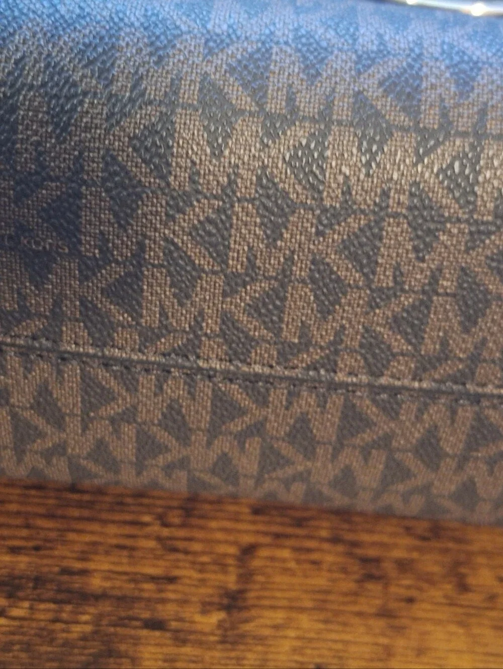 Michael Kors Brown and Dark Blue MK Logo Tote